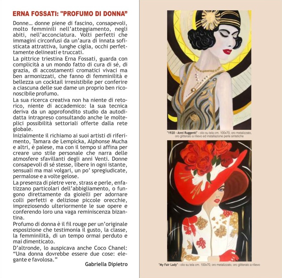 Brochure mostra Erna Fossati - Profumo di Donna - retro con opere 1920 Anni Ruggenti e My Fair Lady